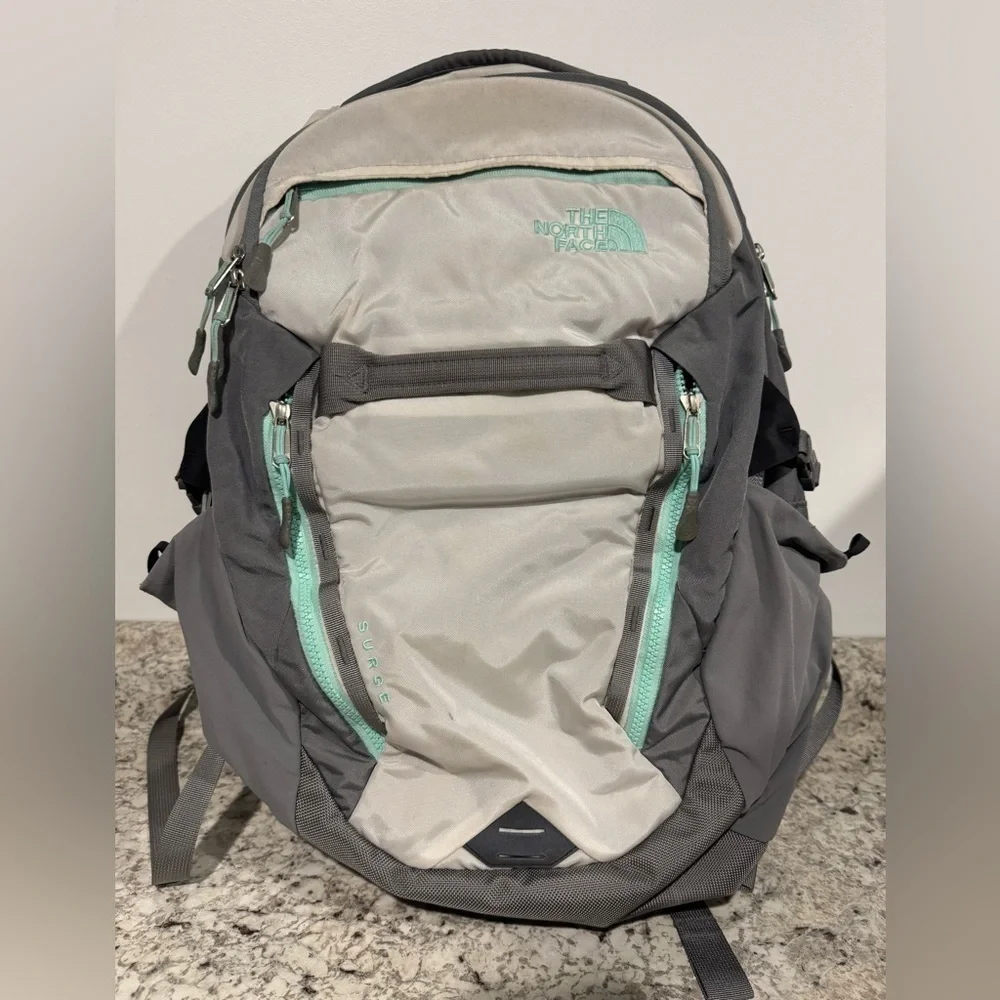 The North Face Women's Surge Laptop Backpack Light Gray Teal
